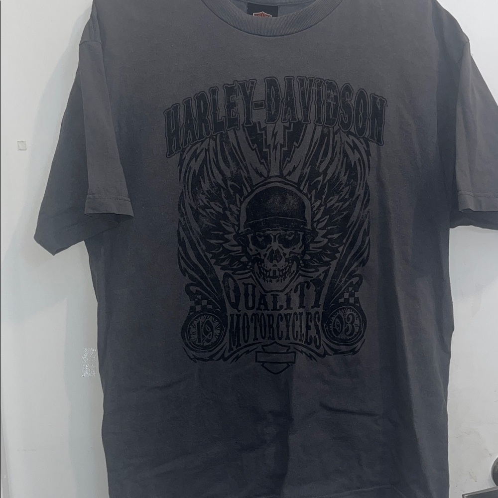 Quaid Harley-Davidson Loma Linda CA Charcoal Skull Graphic Tee Size Large